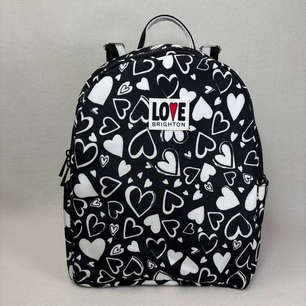 Brighton Endless Love Small Backpack w/ Side Pockets, Black & White Hearts
